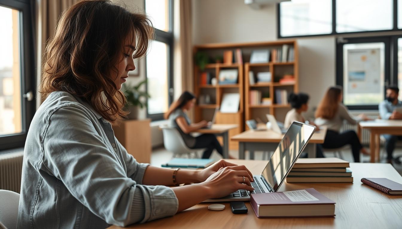 Student using a study guide to organize academic notes